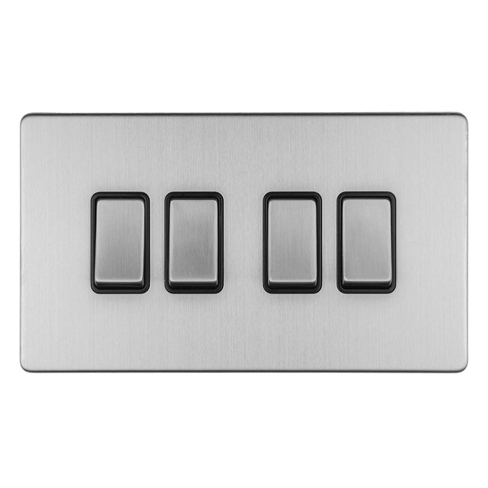 Eurolite Concealed 3mm 4 Gang 10Amp 2Way Switch - Stainless Steel
