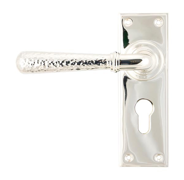 Polished Nickel Hammered Newbury Lever Euro Lock Set