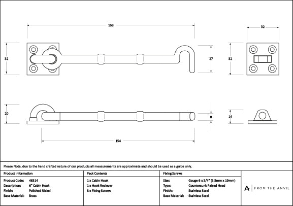 Polished Nickel 6" Traditional Cabin Hook