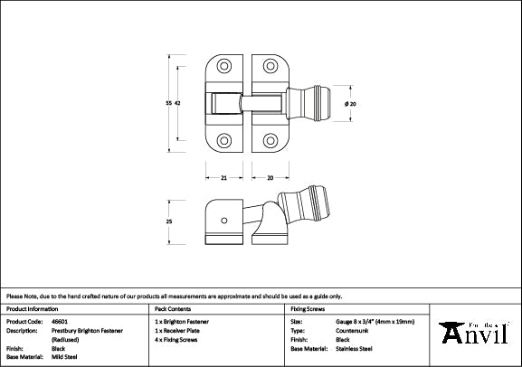 Black Prestbury Brighton Fastener (Radiused)