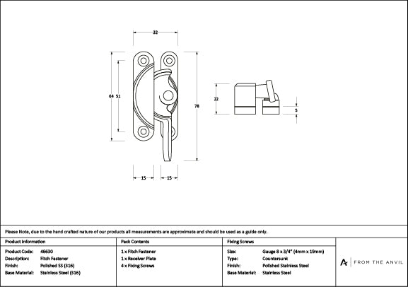 Polished Marine SS (316) Fitch Fastener