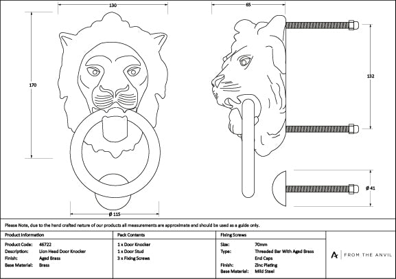 Aged Brass Lion Head Door Knocker