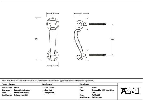 Satin Marine SS (316) Doctor's Door Knocker