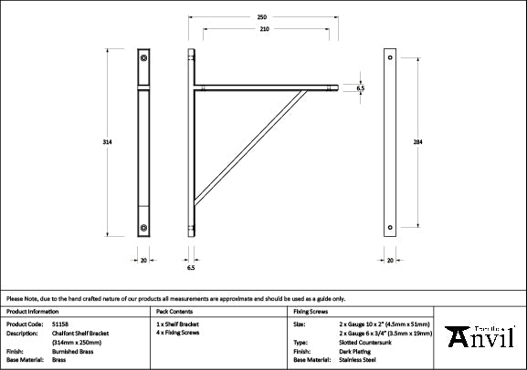 Burnished Brass Chalfont Shelf Bracket (314mm x 250mm)