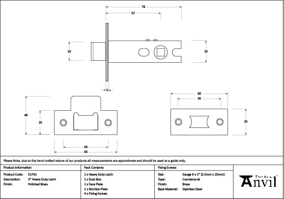 Polished Brass 3" Heavy Duty Latch