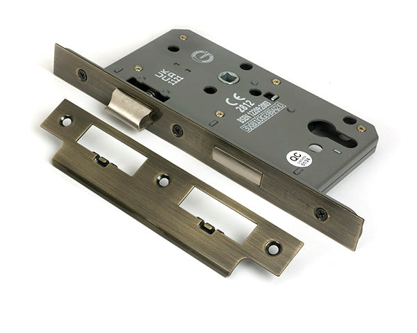 Aged Brass Euro Din Sash Lock - 60mm Backset/72mm Centre