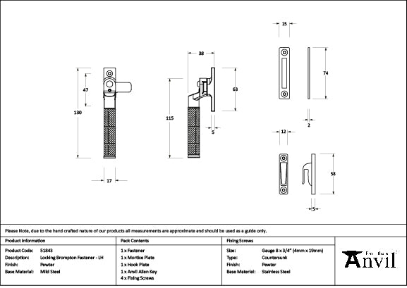 Pewter Locking Brompton Fastener - LH