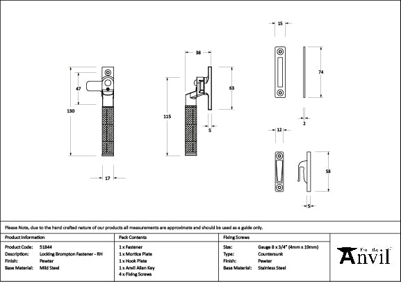 Pewter Locking Brompton Fastener - RH