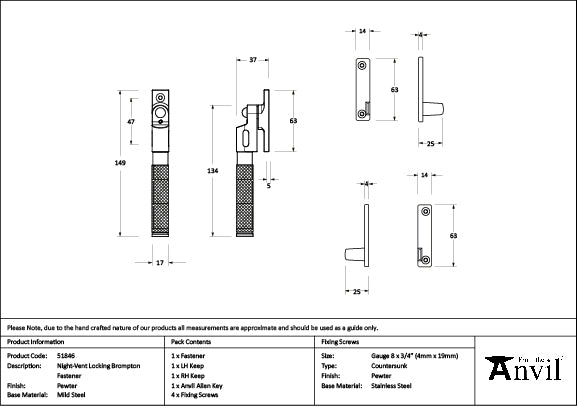 Pewter Night-Vent Locking Brompton Fastener