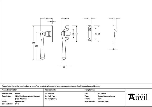 Aged Bronze Night-Vent Locking Avon Fastener (Steel Window)