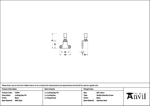 Black Locking Stay Pin (Steel Window)