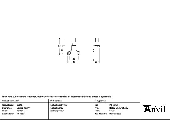 Pewter Locking Stay Pin (Steel Window)