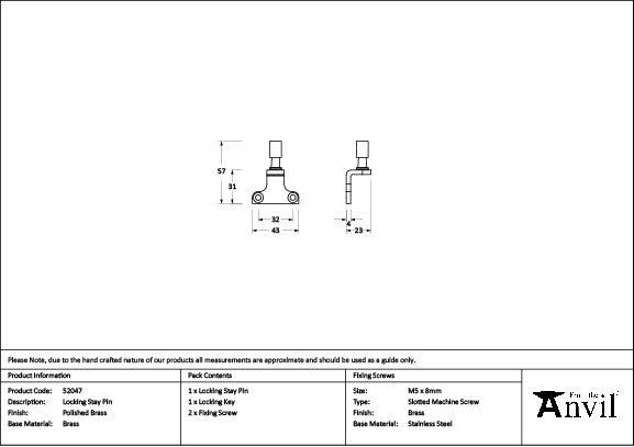Polished Brass Locking Stay Pin (Steel Window)