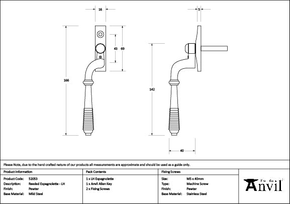 Pewter Reeded Espag - LH