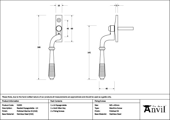 Polished Marine SS (316) Reeded Espag - LH