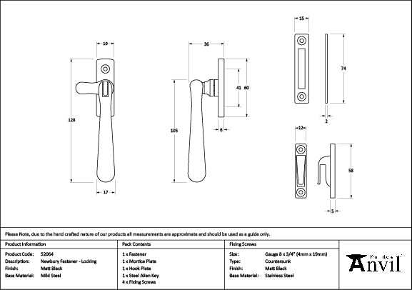 Matt Black Locking Newbury Fastener