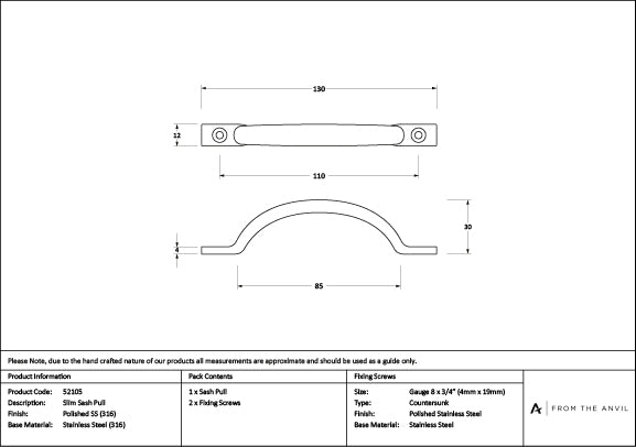 Polished Marine SS (316) Slim Sash Pull
