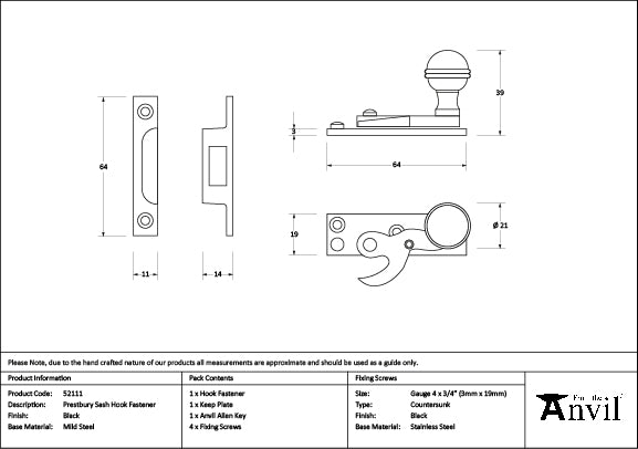 Black Prestbury Sash Hook Fastener