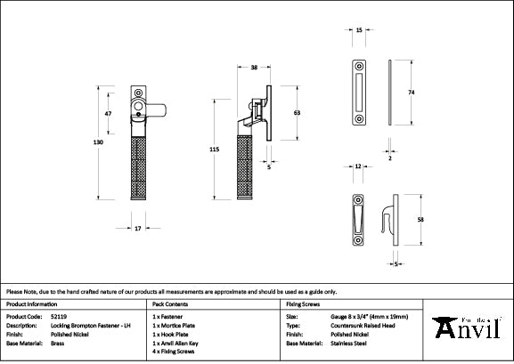 Polished Nickel Locking Brompton Fastener – LH