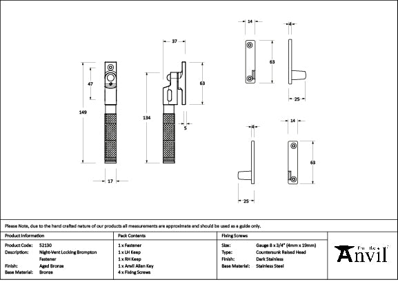 Aged Bronze Night-Vent Locking Brompton Fastener