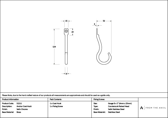 Satin Chrome Anchor Coat Hook