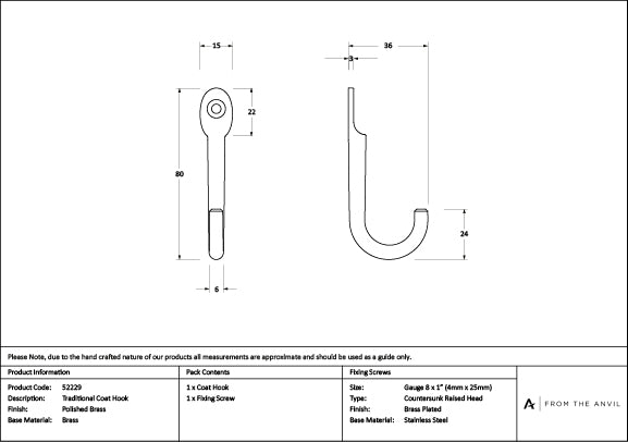 Polished Brass Traditional Coat Hook