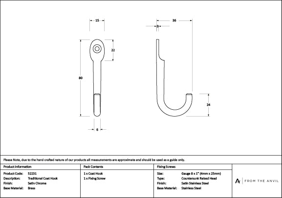 Satin Chrome Traditional Coat Hook