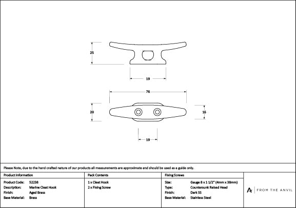 Aged Brass Marine Cleat Hook