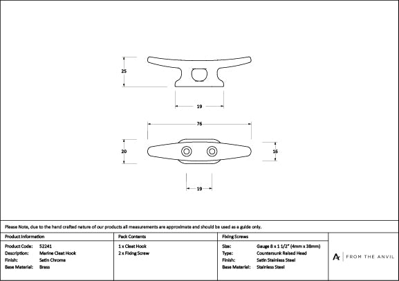 Satin Chrome Marine Cleat Hook