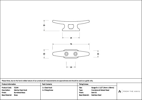 Burnished Brass Marine Cleat Hook