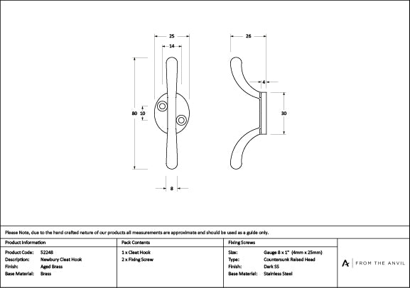 Aged Brass Newbury Cleat Hook