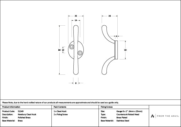Polished Brass Newbury Cleat Hook