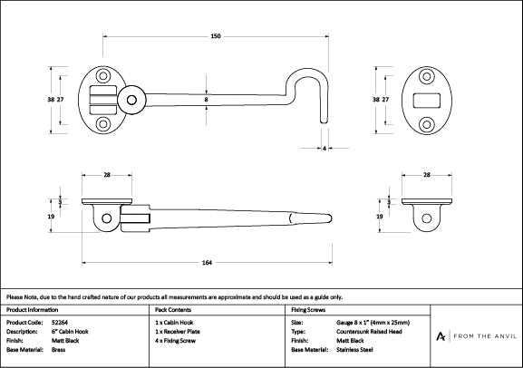 Matt Black 6" Cabin Hook