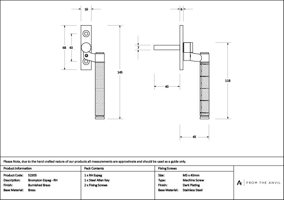 Burnished Brass Brompton Espag - RH