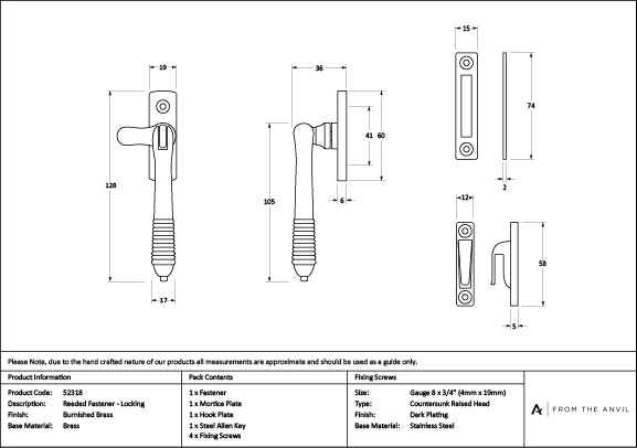 Burnished Brass Locking Reeded Fastener