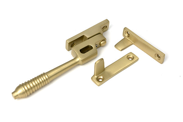 Satin Brass Night-Vent Locking Reeded Fastener