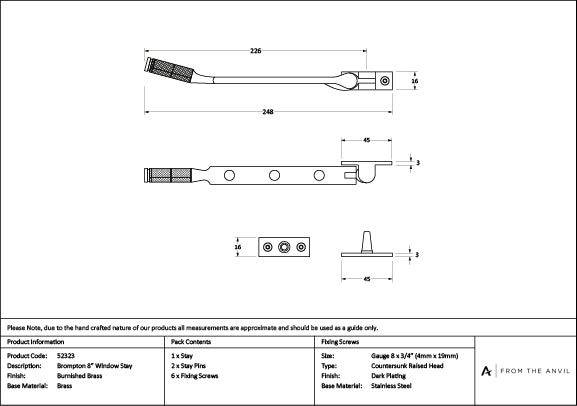 Burnished Brass 8" Brompton Stay
