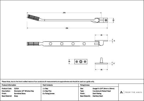 Burnished Brass 10" Brompton Stay