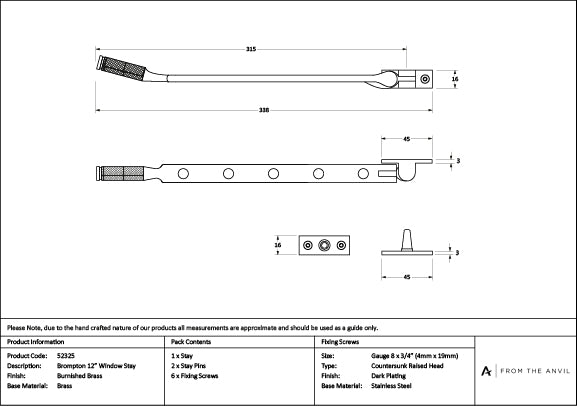 Burnished Brass 12" Brompton Stay
