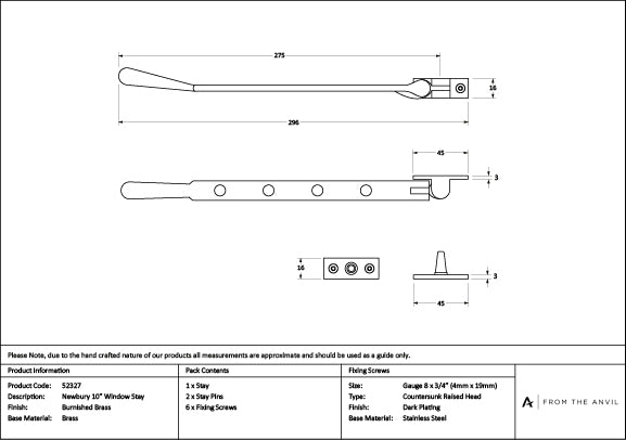 Burnished Brass 10" Newbury Stay