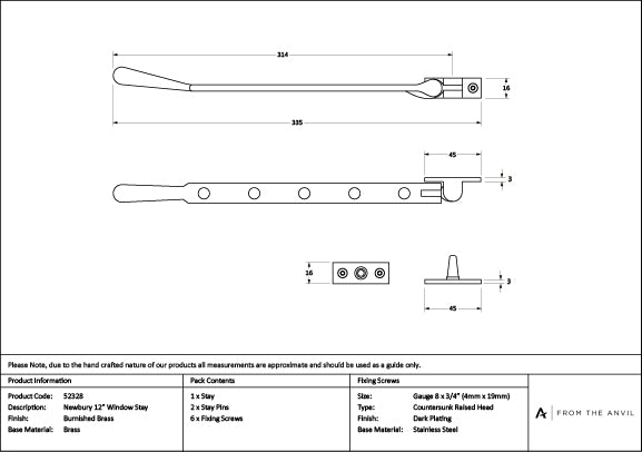 Burnished Brass 12" Newbury Stay