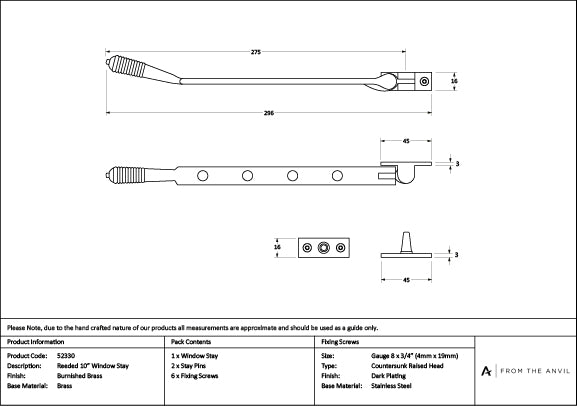 Burnished Brass 10" Reeded Stay