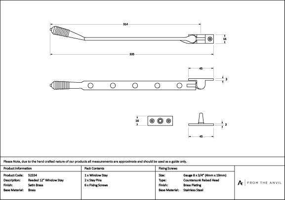 Satin Brass 12" Reeded Stay