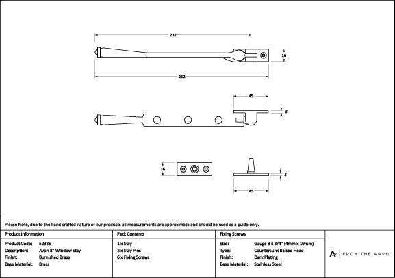 Burnished Brass 8" Avon Stay