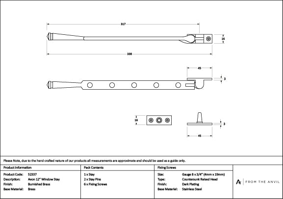 Burnished Brass 12" Avon Stay
