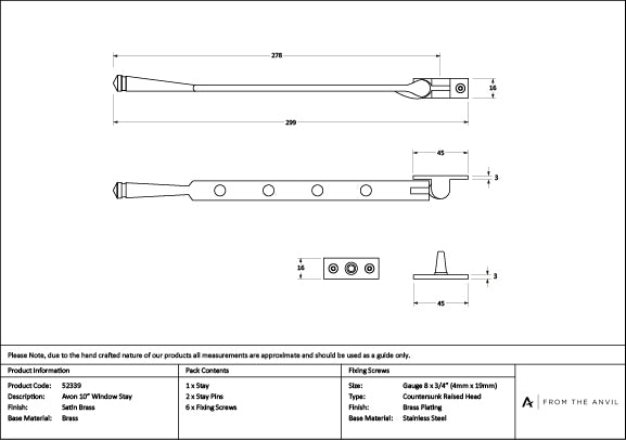 Satin Brass 10" Avon Stay