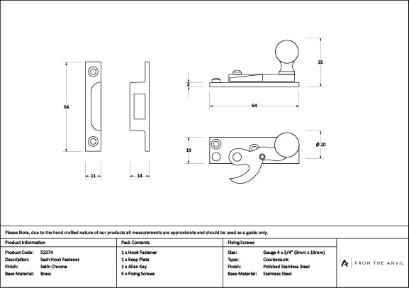 Satin Chrome Sash Hook Fastener