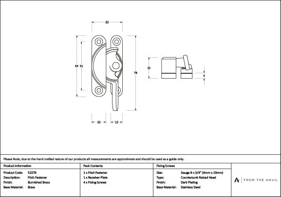 Burnished Brass Fitch Fastener