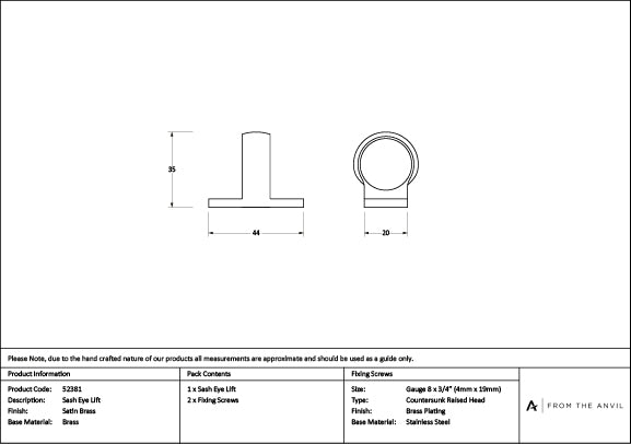 Satin Brass Sash Eye Lift