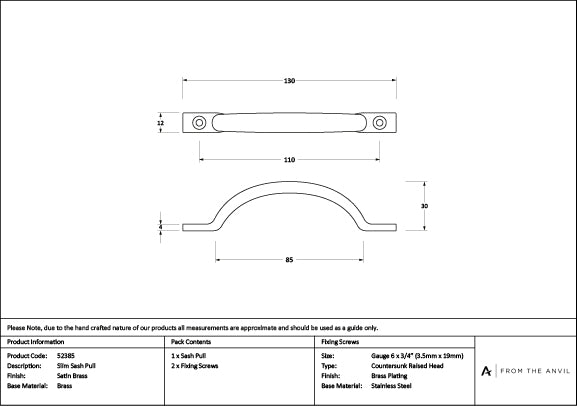 Satin Brass Slim Sash Pull